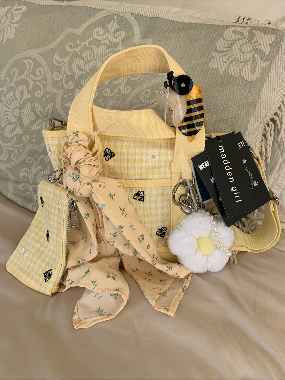 Madden Girl Yellow Honey Bee Mini Tote Bag w/ Accessories NWT